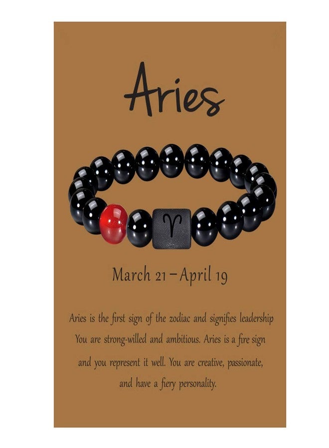VLINRAS Zodiac Aries Bracelet for Men Women Aries Gifts Natural Black Onyx Stone Zodiac Charm Bracelet Constellation Horoscope Jewelry - Image 1